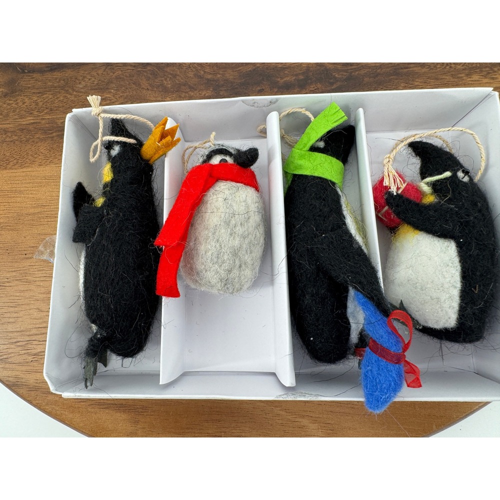 Wool Ornaments‎ Penguin Party Handcrafted Set 4 New Anthropologie Miss Bumbles